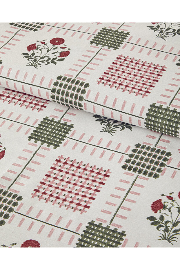 Floral Grid Cotton Double Duvet Cover Set   Rose Dry