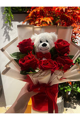 Romantic Red Rose & Teddy Bear Bouquet - Valentine's Day Gift