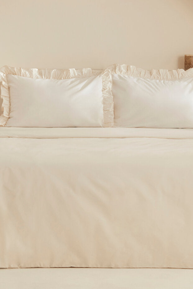 Pure 100% Cotton Double Duvet Cover Set - Ecru 200x220cm