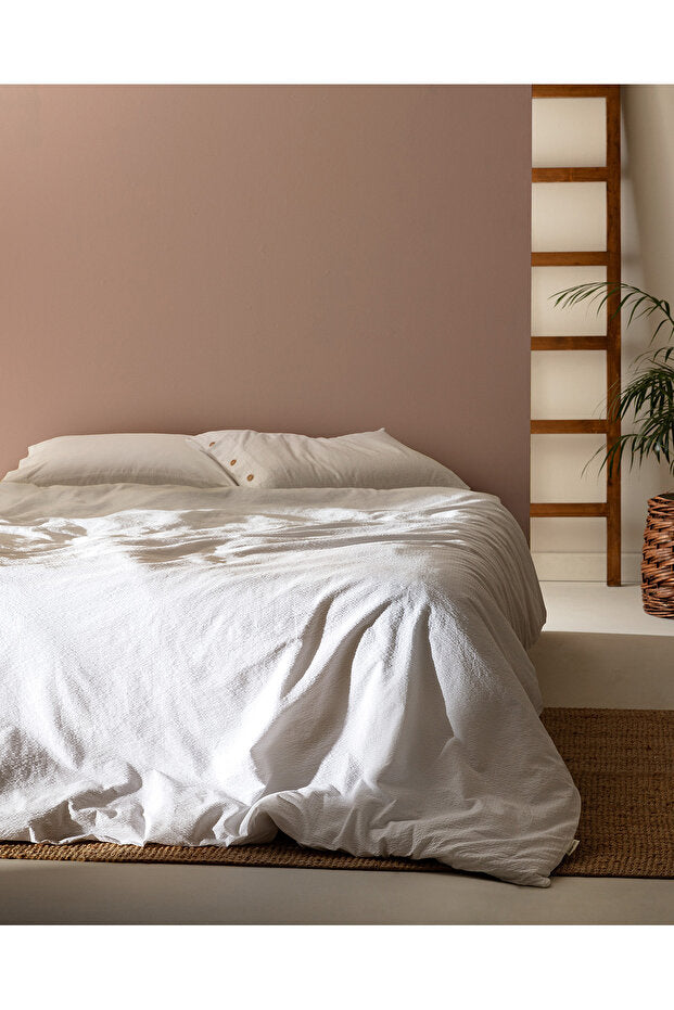 Linda Double Washed Seersucker Duvet Cover Set - White