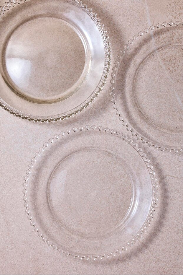 Beaded Edge Glass Dessert Plate Set - 6-Piece, 20 cm