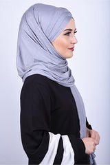Hijab Prêt Gris à 3 Rayures - Coton Peigné Lycra