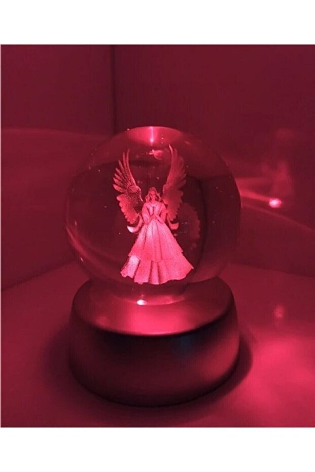 Angel Figurine LED Light Glass Sphere with Stand - 8.5 cm Height