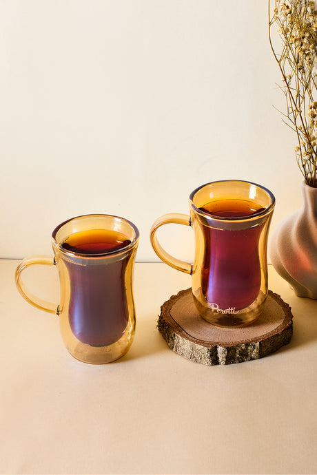 Amber Double-Walled Glass Tea Mugs - 150ml, Set of 2
