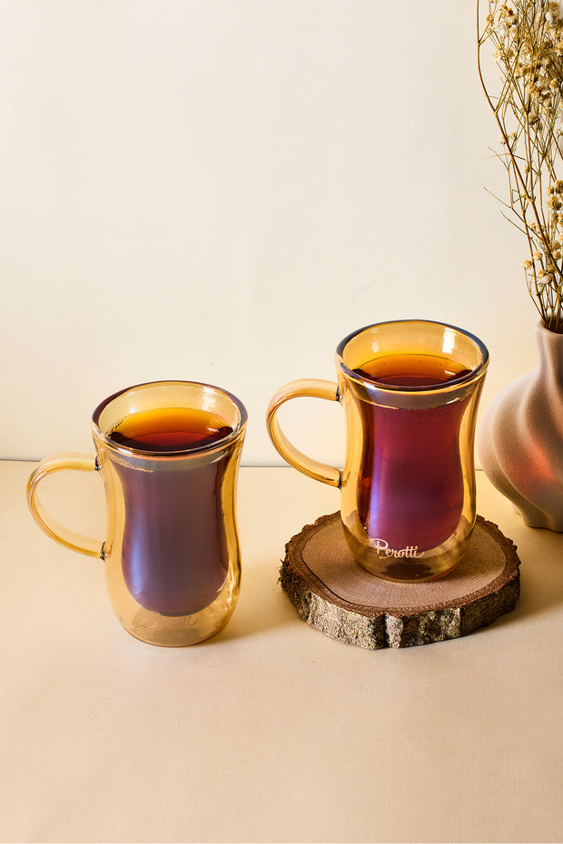 Amber Double-Walled Glass Tea Mugs - 150ml, Set of 2