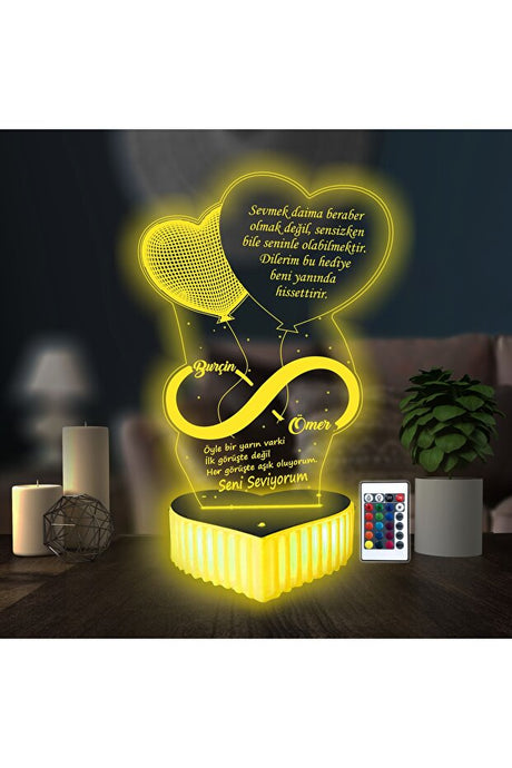Personalized 3D LED Lamp - 16 Color Remote Control, Valentine's Gift