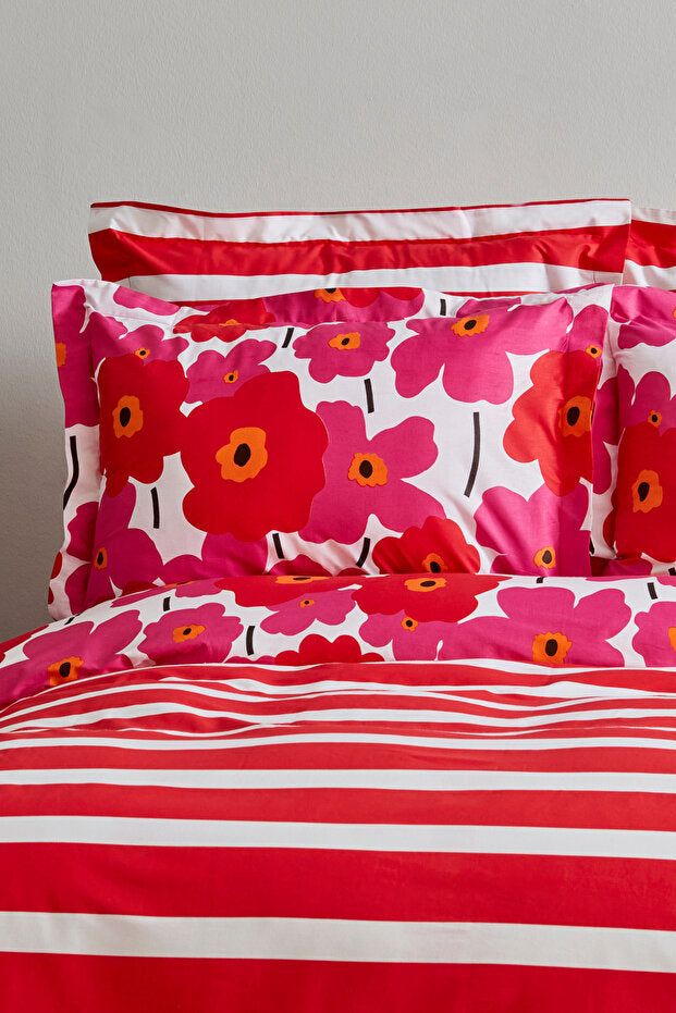 Ernie Doppel-Bettbezug-Set – 100 % Baumwolle, rosa Blumenmuster