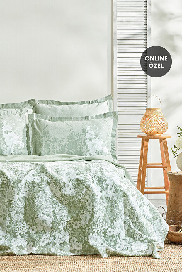 Andressa Single Pique Bedding Set - Sage Green Floral