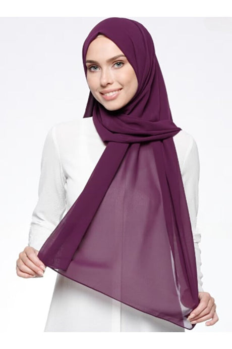Crepe Chiffon Shawl - Lightweight & Versatile Eggplant Plum