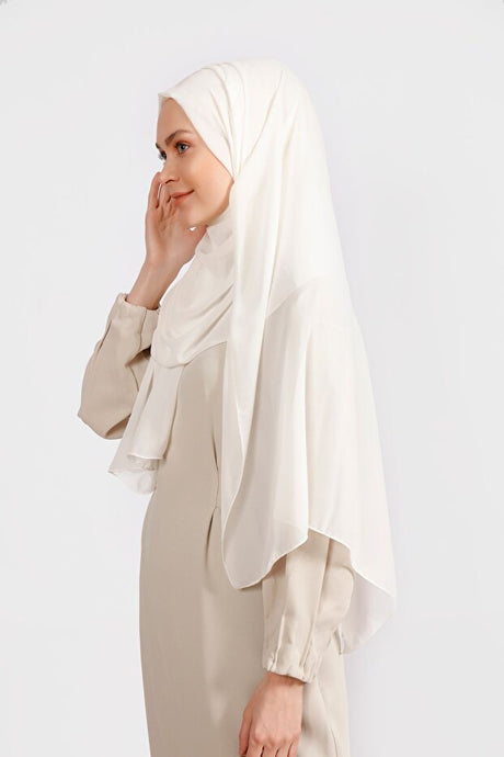 Light Cream Crepe Chiffon Shawl - Elegant & Breathable