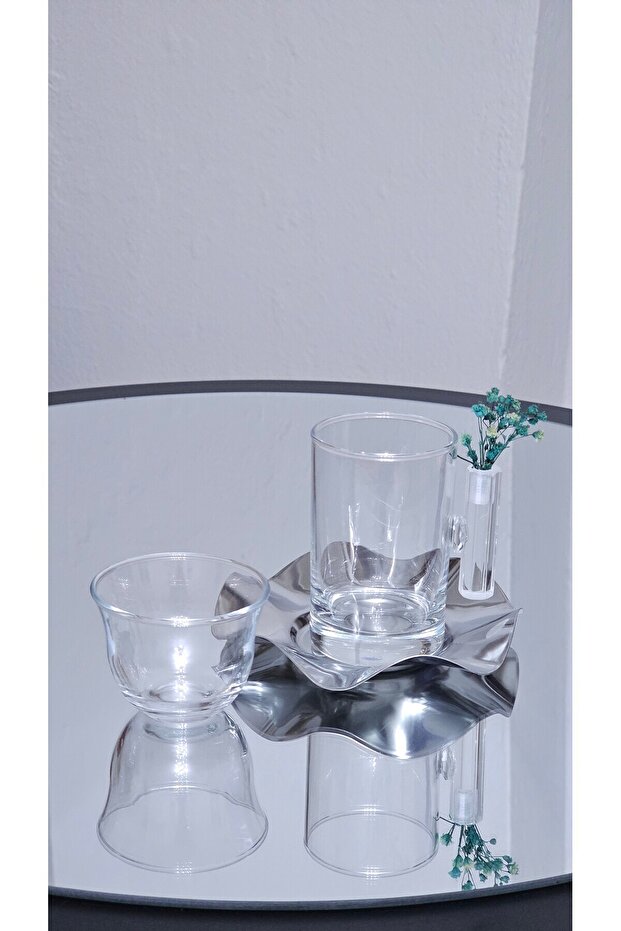 Prémiová turecká skleněná souprava na čaj a kávu s mátovým vzorem - 18 kusů