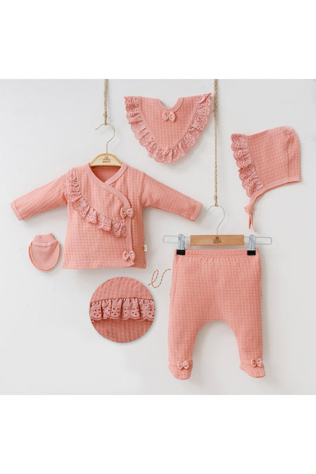 Newborn 5-Piece Organic Cotton Frilly Bow Hospital Exit Set