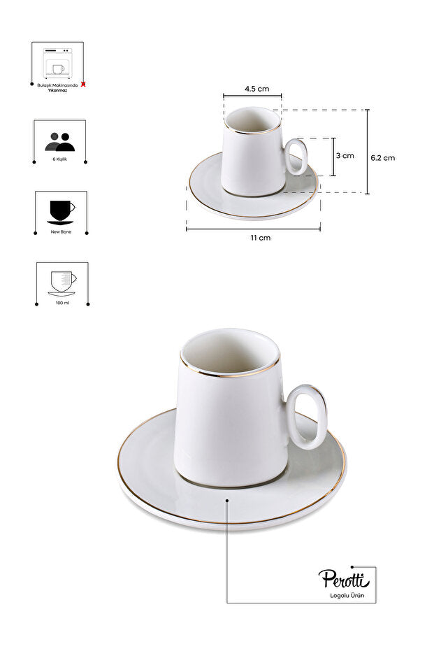 Pure Porcelain Coffee Cup Set for 6 People - Elegant Design