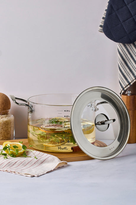 Versatile 4.5 L Glass Pot with Silver Lid and Measurement Marks