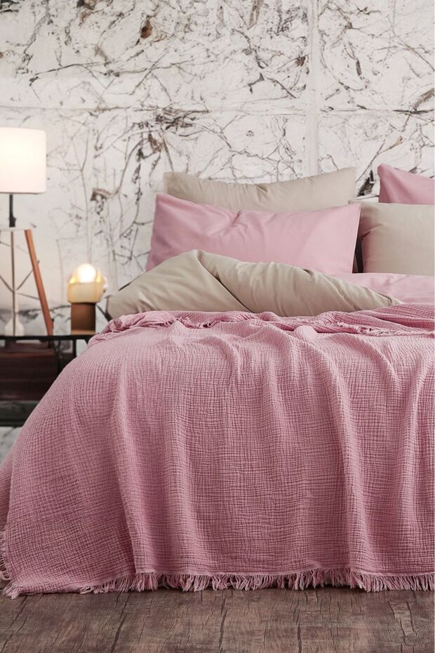 4-Layer Muslin Cotton Bedspread - Dried Rose 200x220 cm