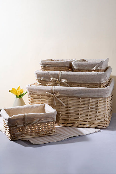 Wicker Storage Baskets with Fabric Liners - Set of 5