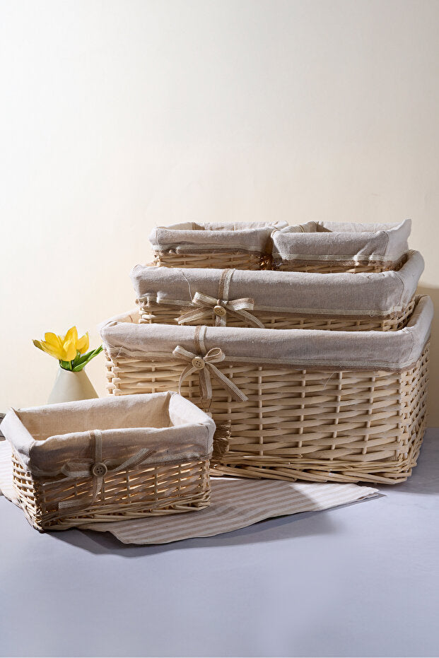 Wicker Storage Baskets with Fabric Liners - Set of 5