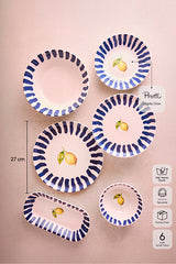 27-Piece 6-Person Ceramic Dinnerware Set - Lemon & Blue Stripe Design