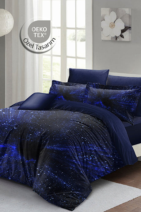 3D Digital Blue Night Double Duvet Cover Set - 100% Cotton Sateen