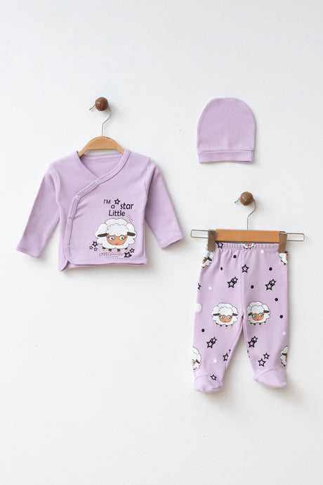 Newborn Baby 3-Piece 100% Cotton Little Lambs Outfit Set 0-3 Months