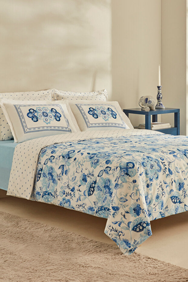 Asul Double Duvet Cover Set - Blue Floral, 100% Cotton