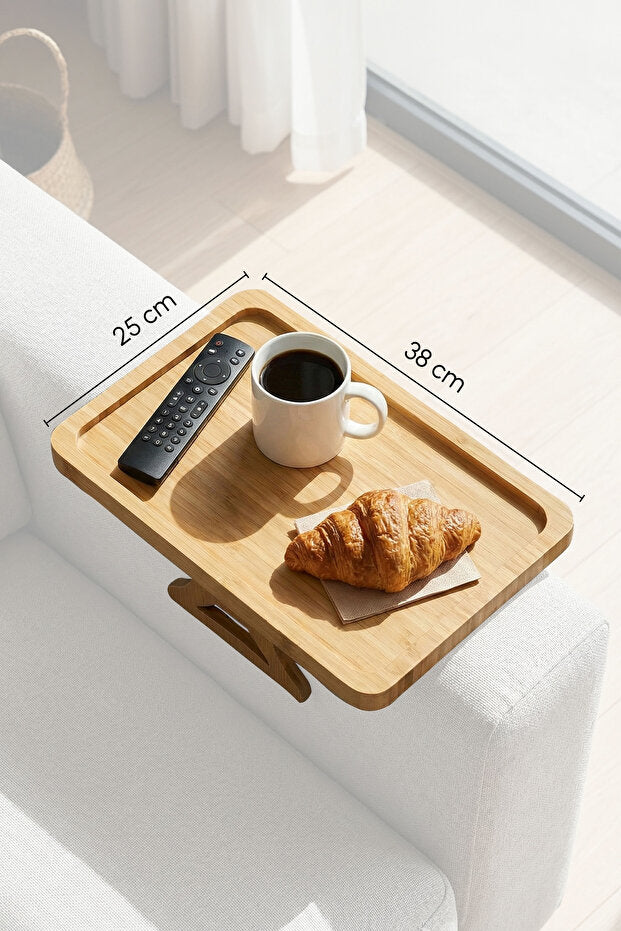 Bamboo Sofa Armrest Tray - 38x25 cm with Non-Slip Design