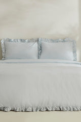 Pure Ruffle 100% Cotton Double Duvet Cover Set - Light Blue