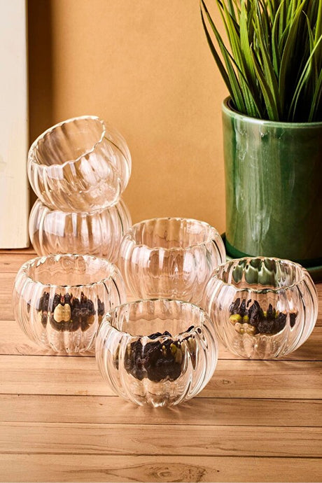 6-Piece Double-Walled Glass Serving Bowls - 6.1x3.5 cm