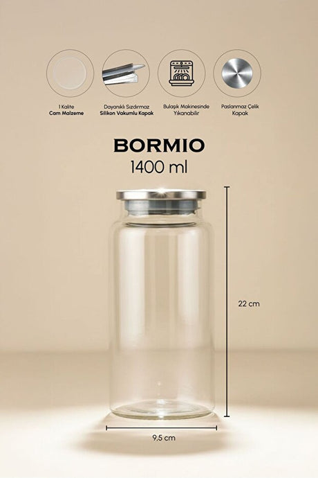 1400ml Glass Storage Jar Set with Metal Lids - 3 Pieces