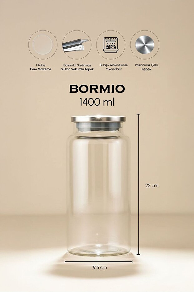 1400ml Glass Storage Jar Set with Metal Lids - 3 Pieces