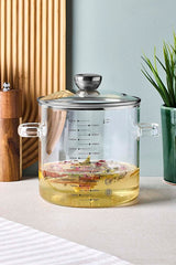1800ml Borosilicate Glass Pot with Measuring Marks & Glass Lid