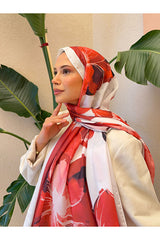 Retro Floral Cotton Soft Shawl - Red & White