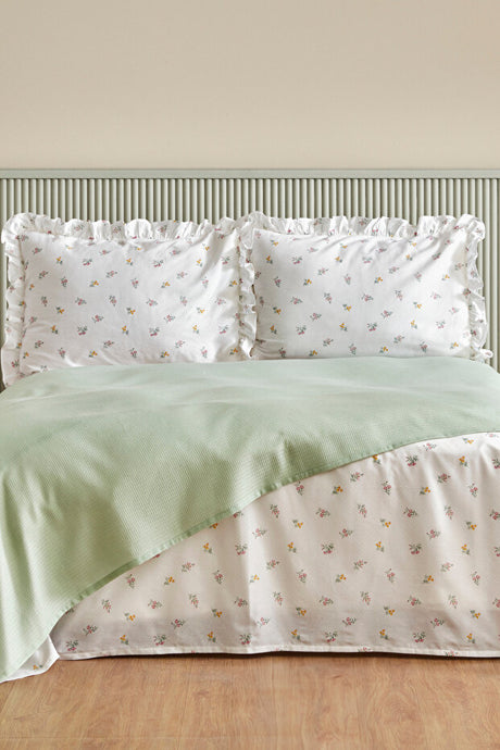 Lidya 100% Cotton Double Pique Set - Floral Green