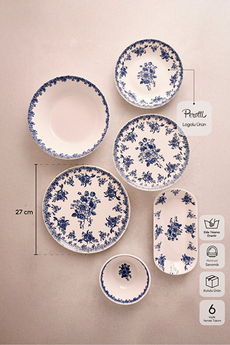 6-Person 27-Piece Ceramic Dinnerware Set - Vintage Blue Floral