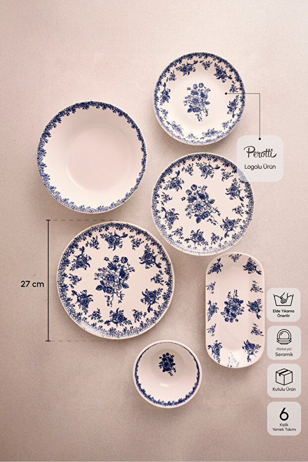 6-Person 27-Piece Ceramic Dinnerware Set - Vintage Blue Floral
