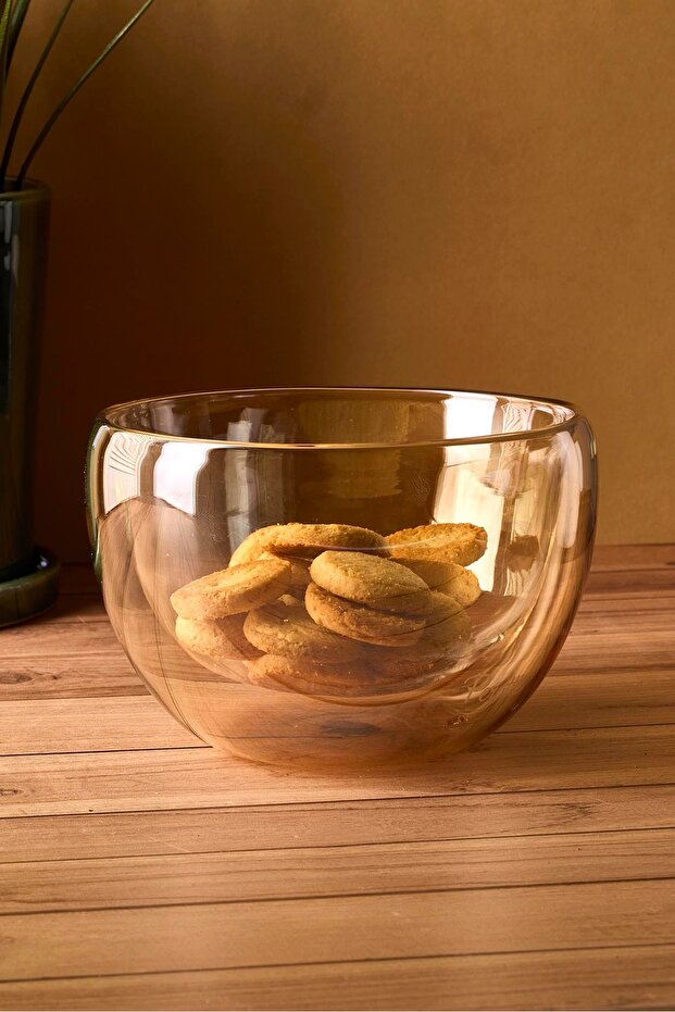 Amber Double-Walled Glass Bowl - 550ml Multi-Purpose Serving