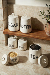 Ergonomic Porcelain Kitchen Canister Set - 7 Pieces with Handle Lids