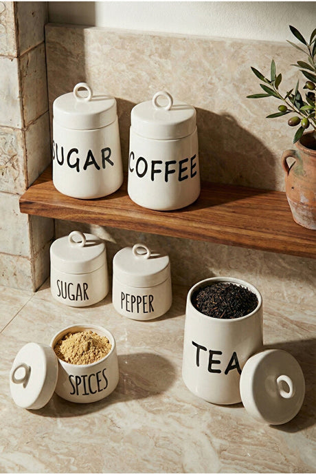 Ergonomic Porcelain Kitchen Canister Set - 7 Pieces with Handle Lids