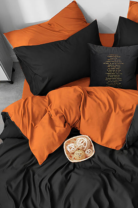 Double Duvet Cover Set - 4-Piece, Orange & Black, 200x220 cm