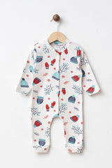 Baby Cotton Ribbed Romper - Winter Hat & Mitten Print (0-3 Months)