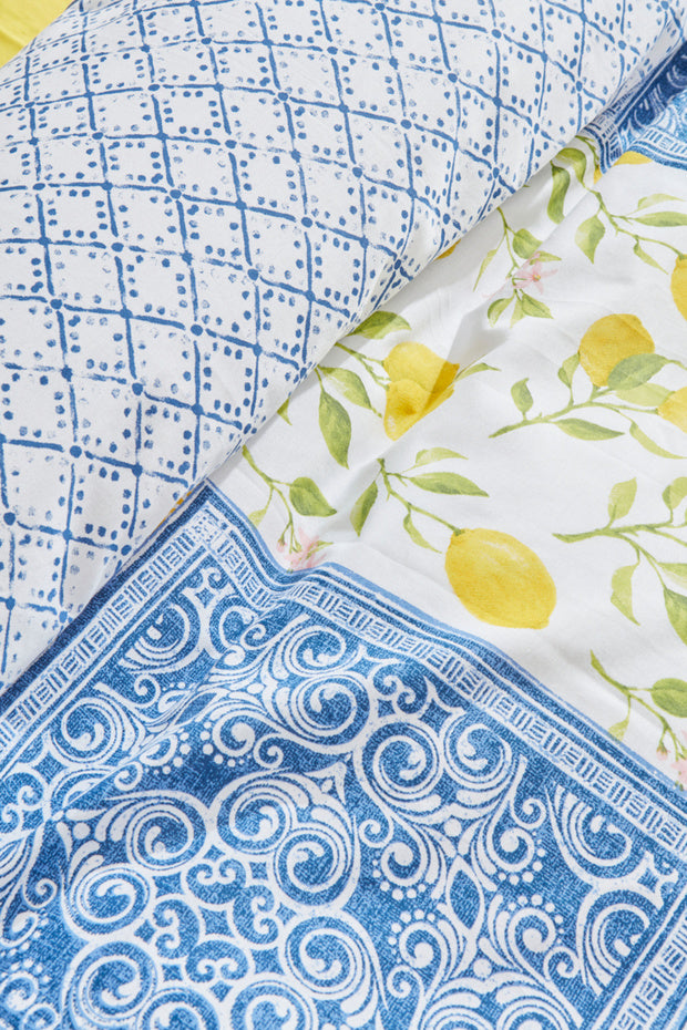 Addie 100% Cotton Double Duvet Cover Set - Lemon & Tile