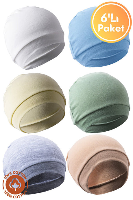 Unisex Newborn Organic Cotton Baby Beanie Set - 6 Pack