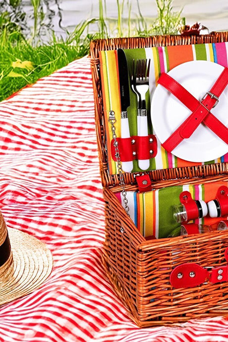 2-Person Wicker Picnic Basket with Insulated Lining & Accessories