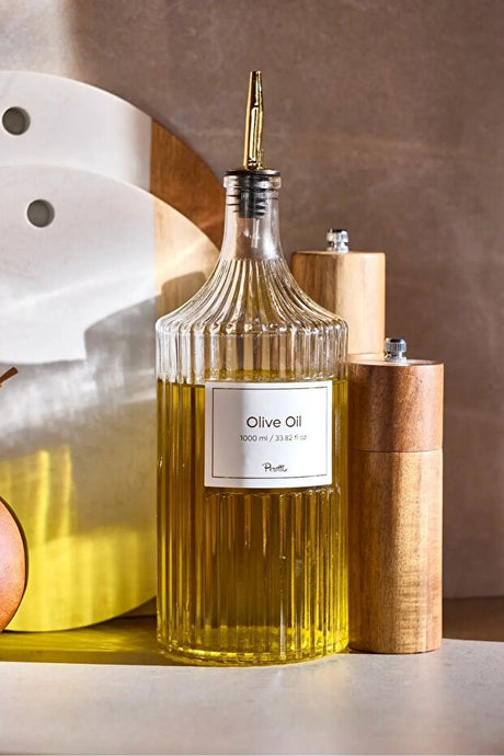 Glass Olive Oil Dispenser Bottle with Gold Pourer - 1000ml
