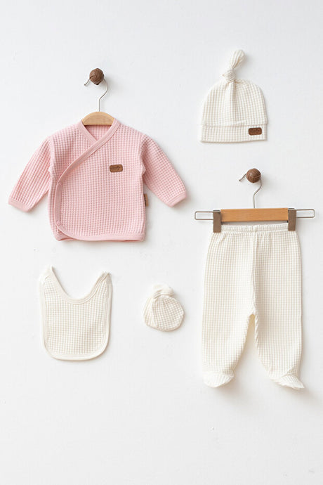 Pink 100% Cotton Waffle 5-Piece Newborn Hospital Exit Set 0-3 Months
