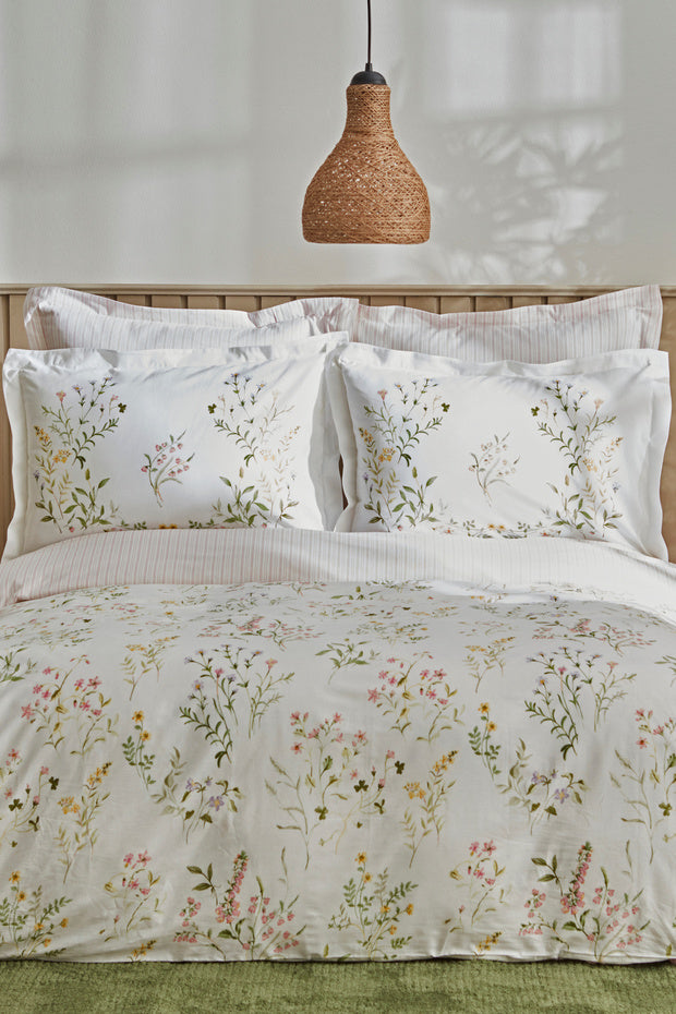 Single Floral 100% Cotton Duvet Cover Set - Green