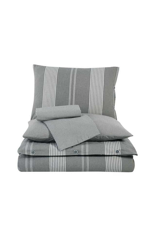 Double Duvet Cover Set - 6 Piece Striped Cotton Blend