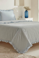 Pure Ruffle 100% Cotton Double Duvet Cover Set - Light Blue