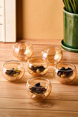Amber Double-Walled Glass Serving Bowls - Set of 6 (50ml)