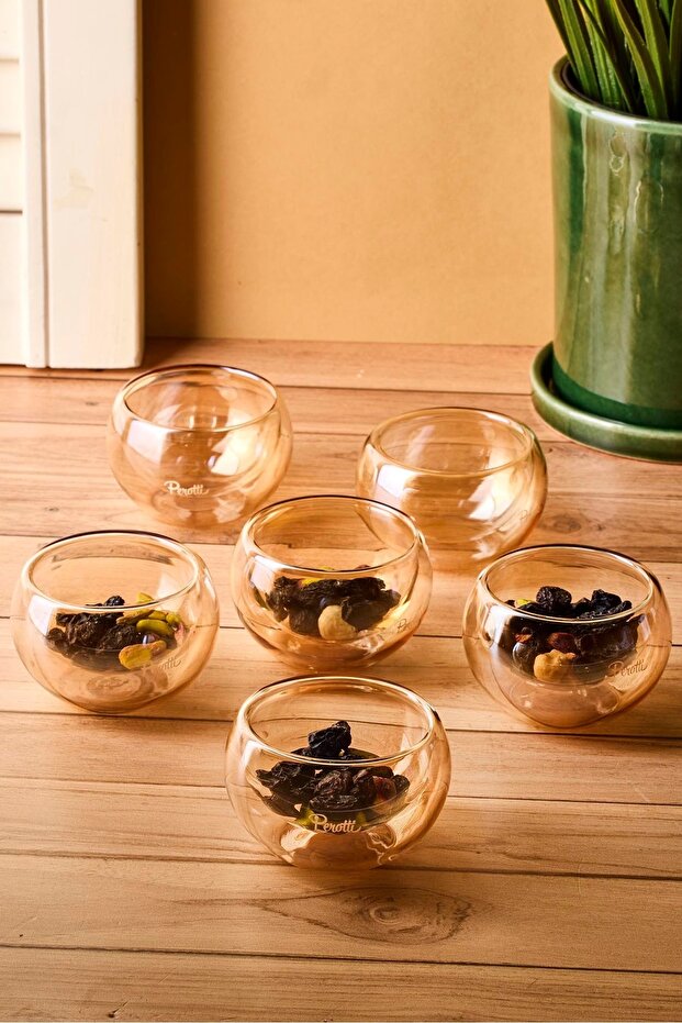 Amber Double-Walled Glass Serving Bowls - Set of 6 (50ml)